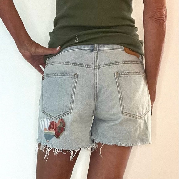 BDG Light Blue layered hearts distressed Patched Jean Shorts sz 30 - Picture 2 of 14